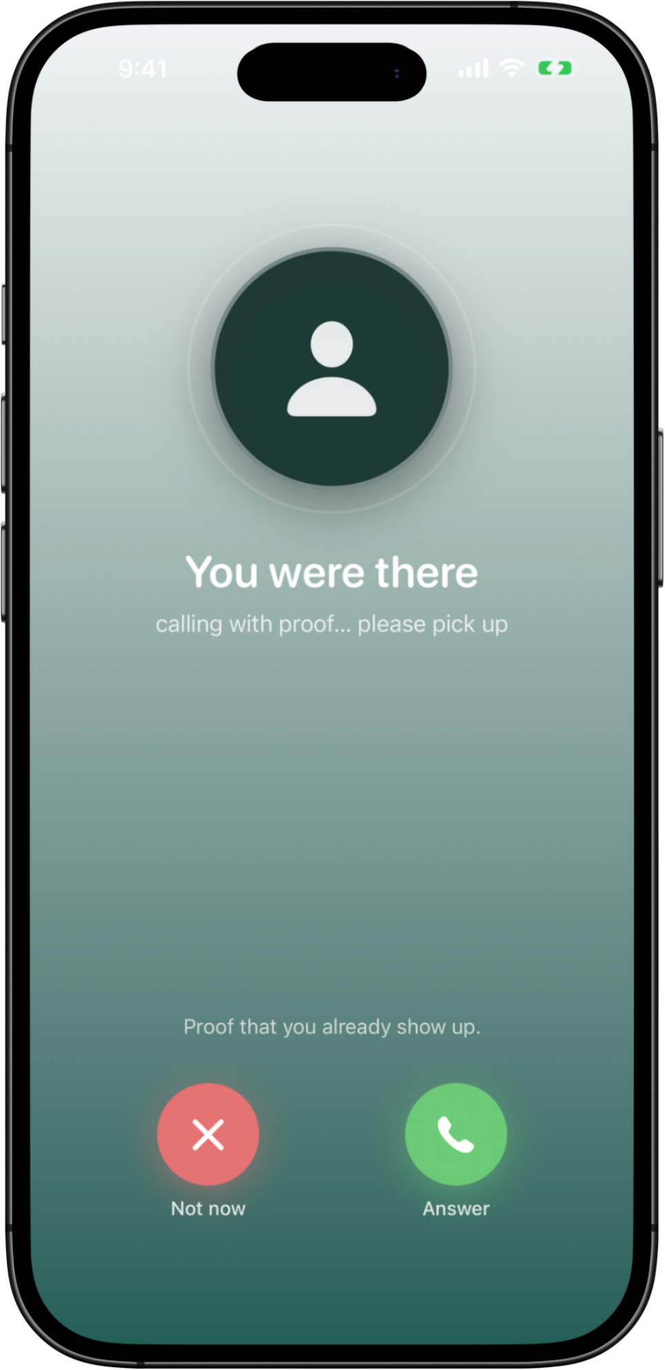 Hello Mumma's Future You reminder appearing as an incoming call with Answer and Not now buttons