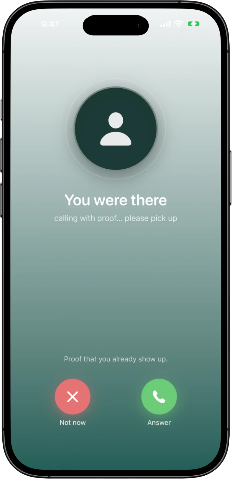 Hello Mumma's Future You reminder appearing as an incoming call with Answer and Not now buttons